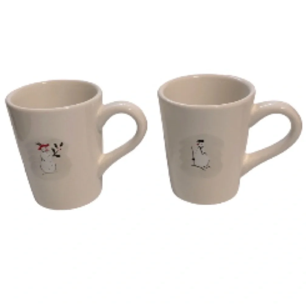 Williams Sonoma Snowmen Holiday Coffee Mug Cups 8 oz SET of 2